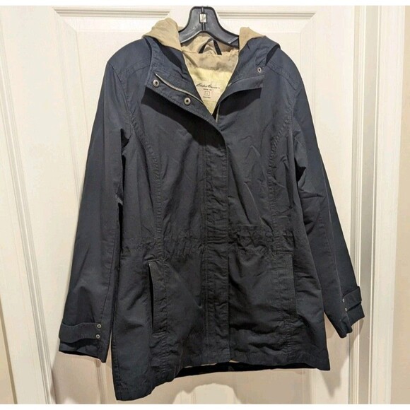 Vintage Eddie Bauer Women's Large Navy Blue Full Zip Nylon Rain Jacket Coat - Picture 2 of 10